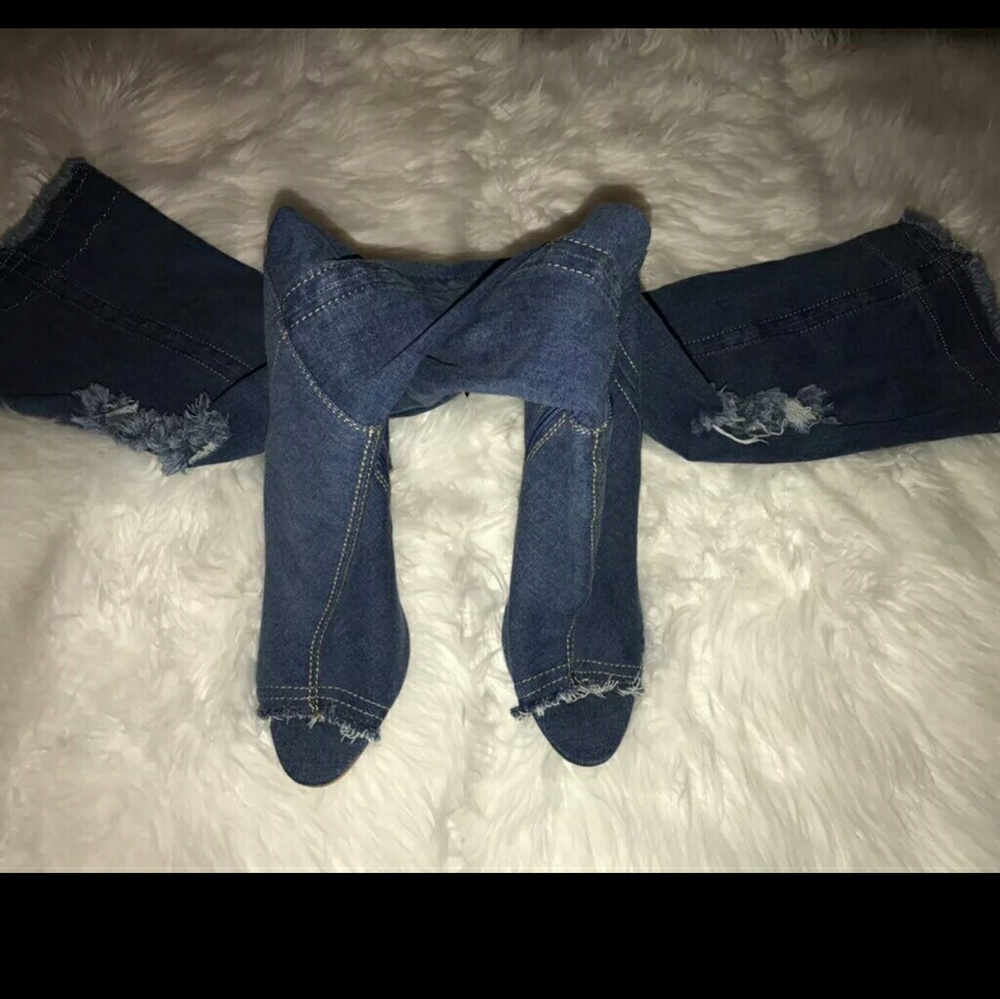Denim thigh highs